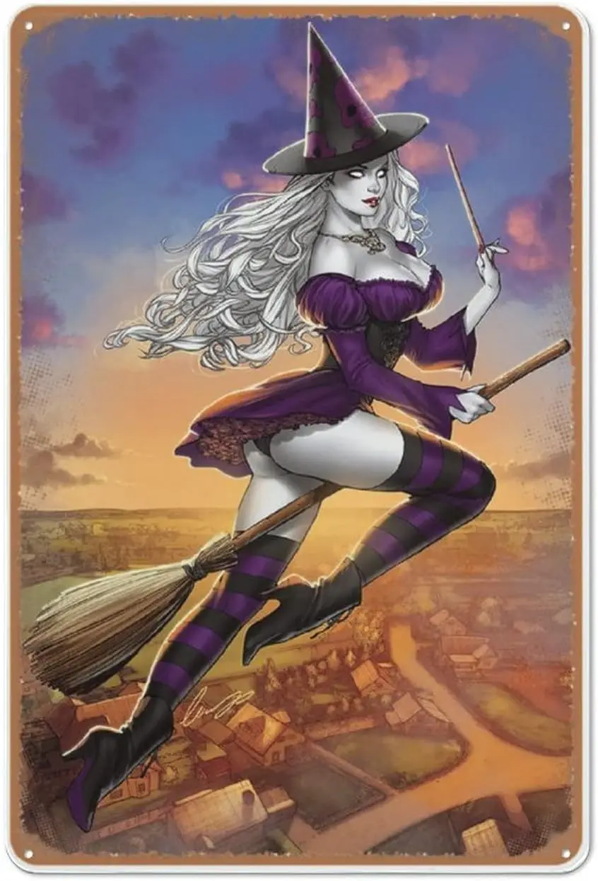 

Металлическая вывеска Witch Pinup Flying on Magical Broom