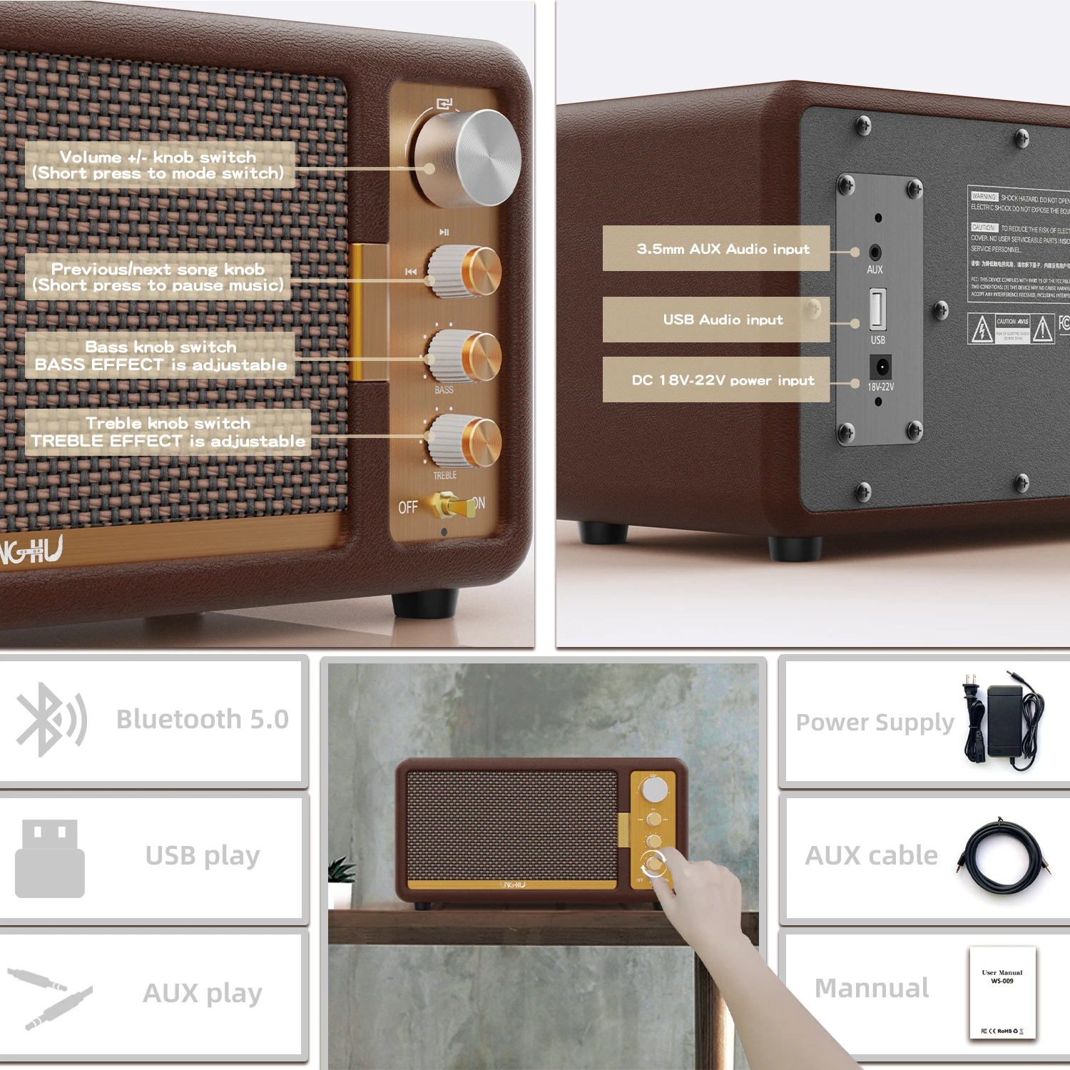 Высококачественные Bluetooth-колонки в стиле ретро для домашнего интерьера Hi-Fi