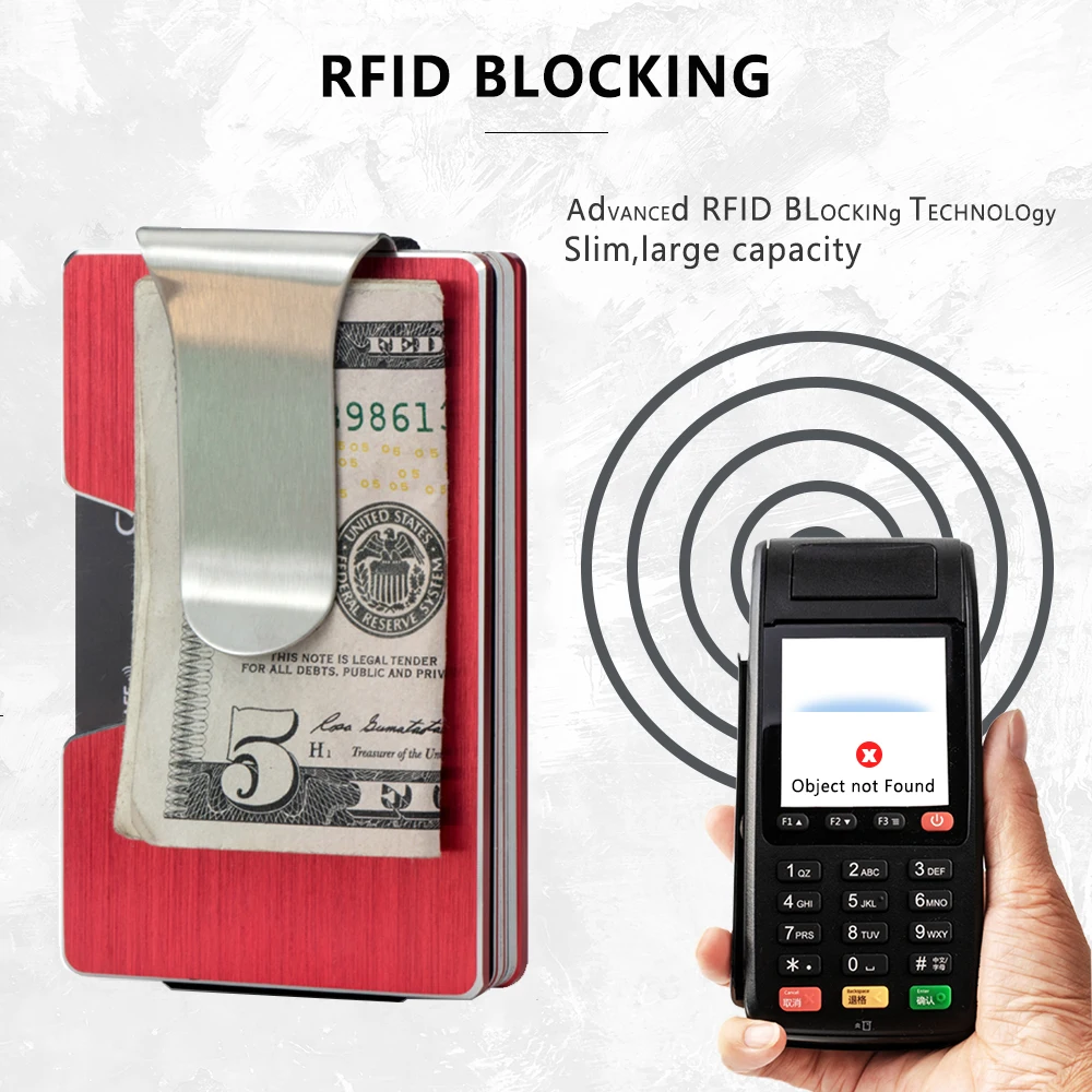 CASEKEY Rfid Anti Metal Card Holder Men Wallet Money Bag Red Slim Male Mini Smart Magic Minimalist Pocsafe Wallet Aluminum