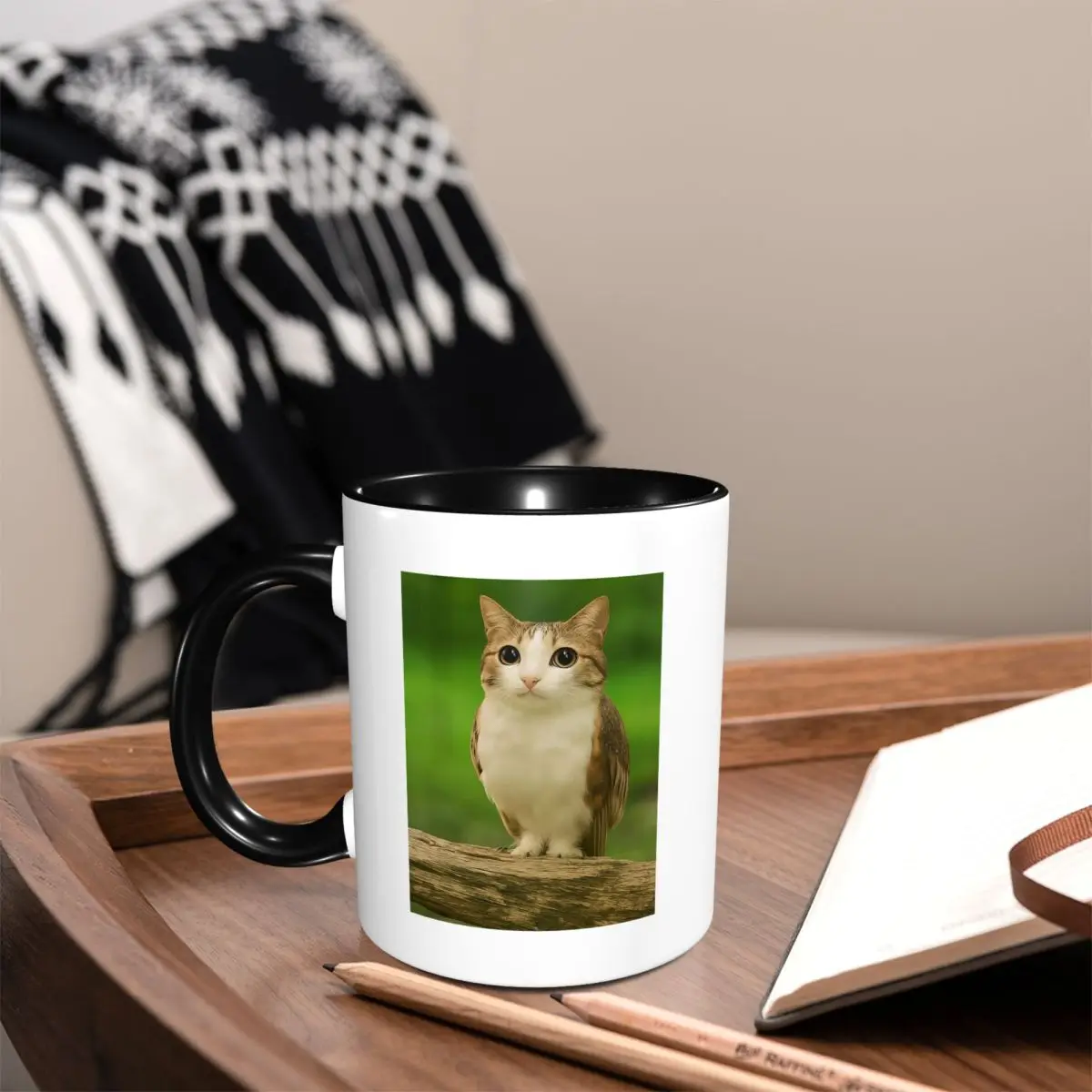 Фото Забавная керамическая кружка Meowl Cat Owl с мемом, трендовая в интернете, для кофе, чая, молока, подарок для друзей №4