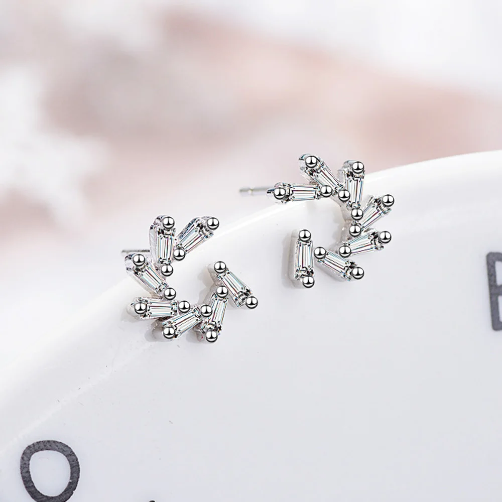 

silver 925 white Pink Zircon Studs Earrings for women fashion geometry Simple Earrings Luxury jewelry Female Gift