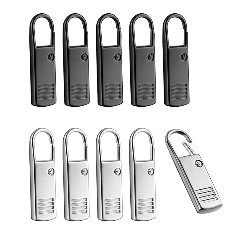 

10Pcs Zipper Pull-Tab Replacement, Metal Zipper Puller Zip Slider Extender Handle Mend Fixer For Suitcases Backpacks