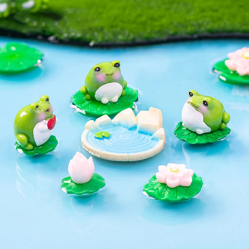 Мини-мультяшные фигурки лягушек милый цветок лотоса модель пруда микропейзажный
