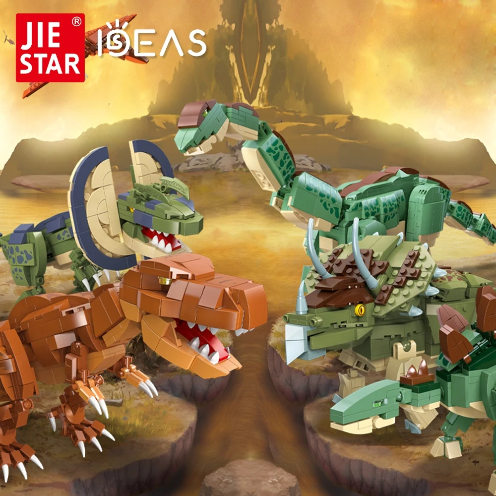 

92451 Jiestar Moc Ideas Dinosaur Tyrannosaurus Rex Triceratops Dinosaur Jurassic Brick Park World Model Building Blocks Kids Toy