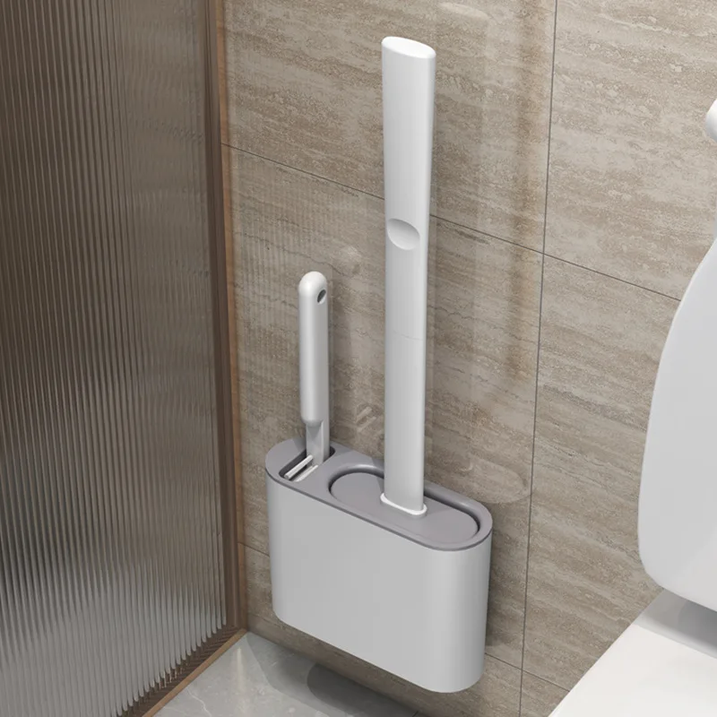 

TPR Silicone Toilet Brush and Holder Toilet Bowl Brush with Holder Set Wall Hanging Toilet Brush Silicone Bristles for Floor