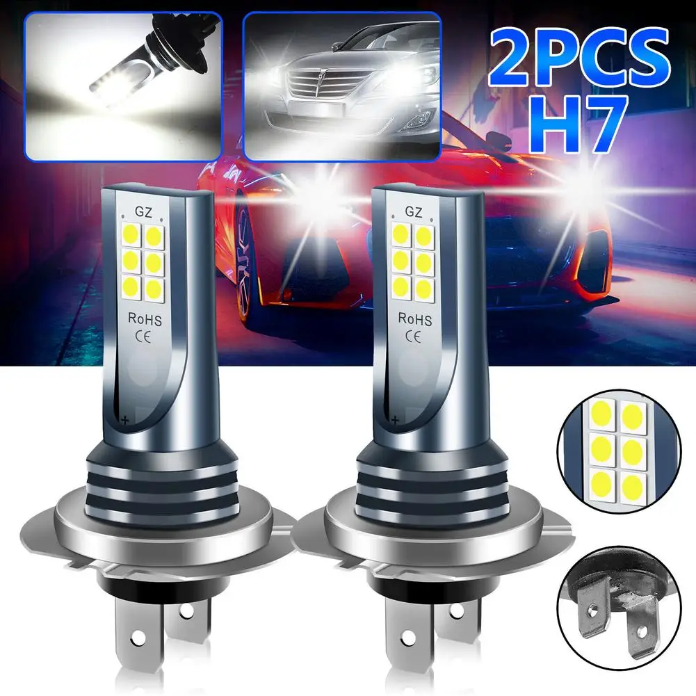 2pcs H7 Led Headlight Bulb Kit Car Fog Light Bulbs High Low Beam 110w 30000lm Super-Bright 6000k White Led Lights For Vehicles