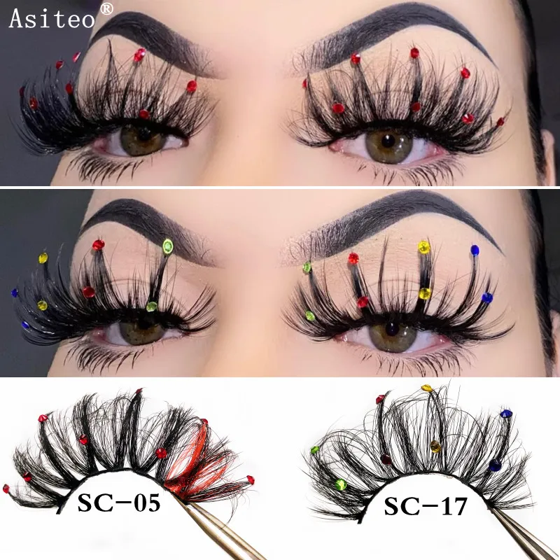 

Asiмотоо искусственная норка цветные Искусственные ресницы драматическая бабочка снег звезда блестки Декоративные Искусственные ресницы д...