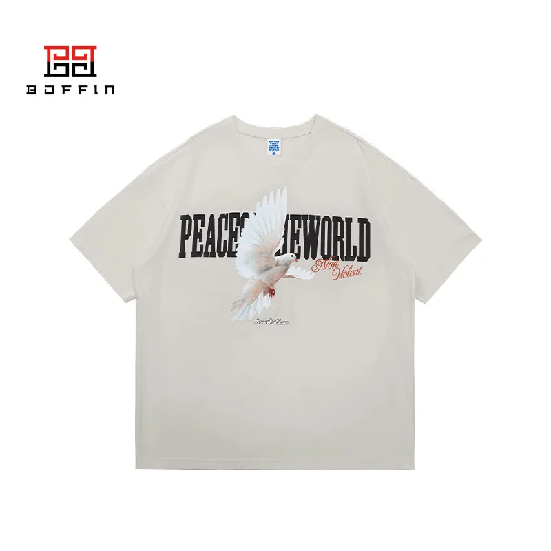 

BOFFIN 2023 Hip Hop Vintage T Shirt Flat Pigeon Letter PrintingCotton Men T Shirt New Tee Tshirt Womens Tops