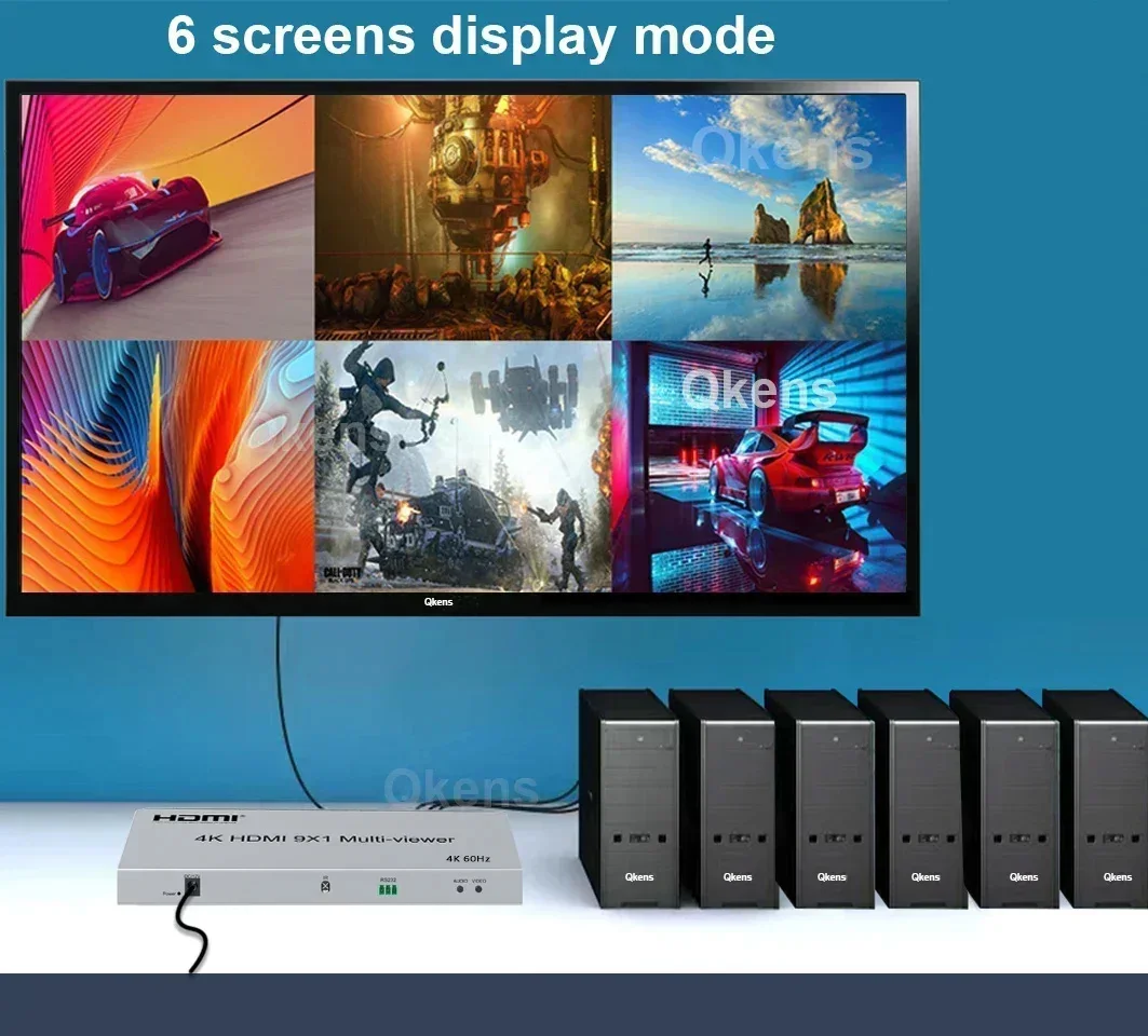 Мультивьюер 9x1 HDMI 4K 60 Гц: 9 входов, 1 выход, бесшовное переключение, 2x1, 4x1, 6x1, 8x1, более 15 режимов отображения (art.: 3920dbba333ee) - 3920dbba333ee