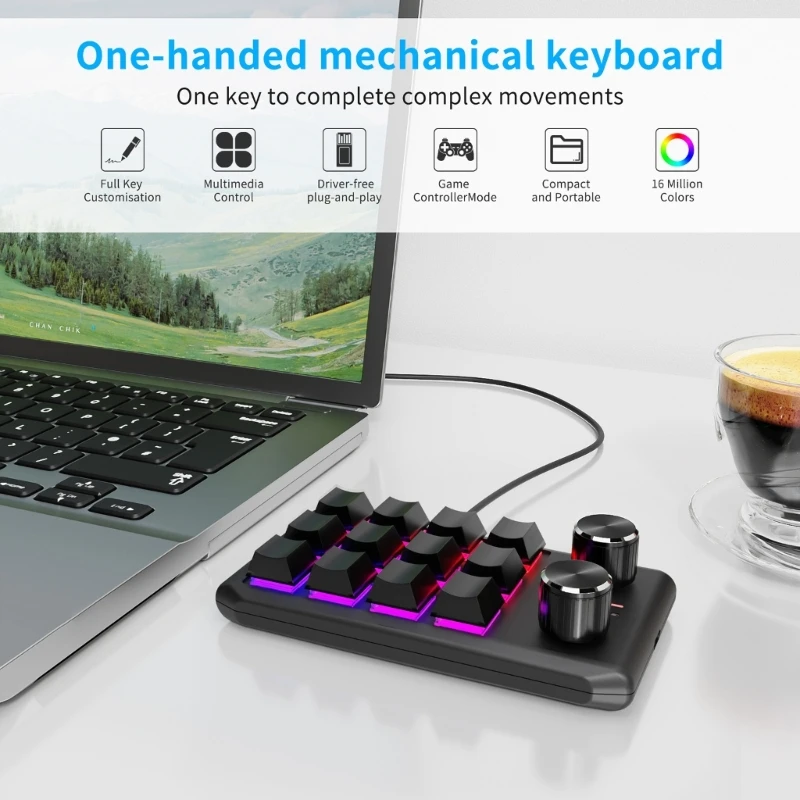 

Игровая клавиатура одной рукой с RGB подсветкой и 12 программируемыми клавишами