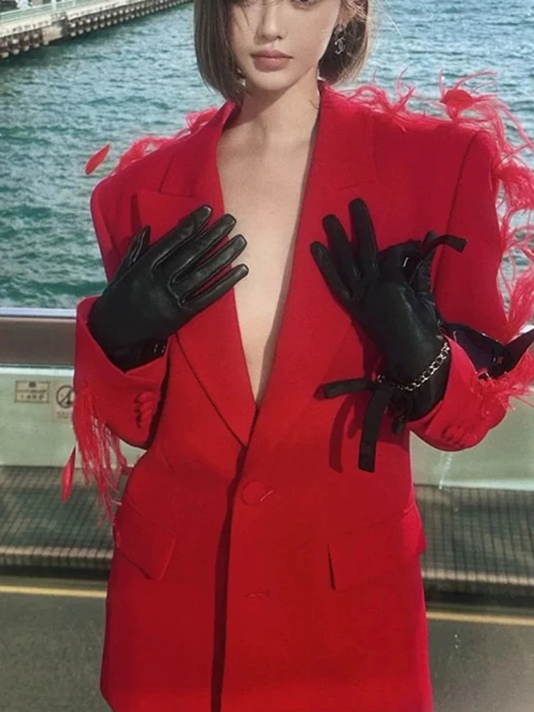 Женский костюм 2024 Utumn [Янь] Популярный в этом году тренд красивой пиджак с перьями