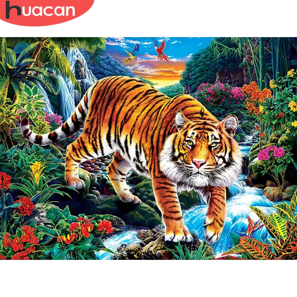 

Алмазная 5D картина HUACAN с тигром, квадратная вышивка с рисунком животных, домашний декор, мозаика, аксессуары для творчества, хобби