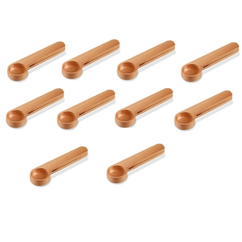 

Wooden Multifunction Coffee Scoop and Bag Clip Sealing Measuring Kitchen Wooden Tablespoon Bag Clip (10Pcs)