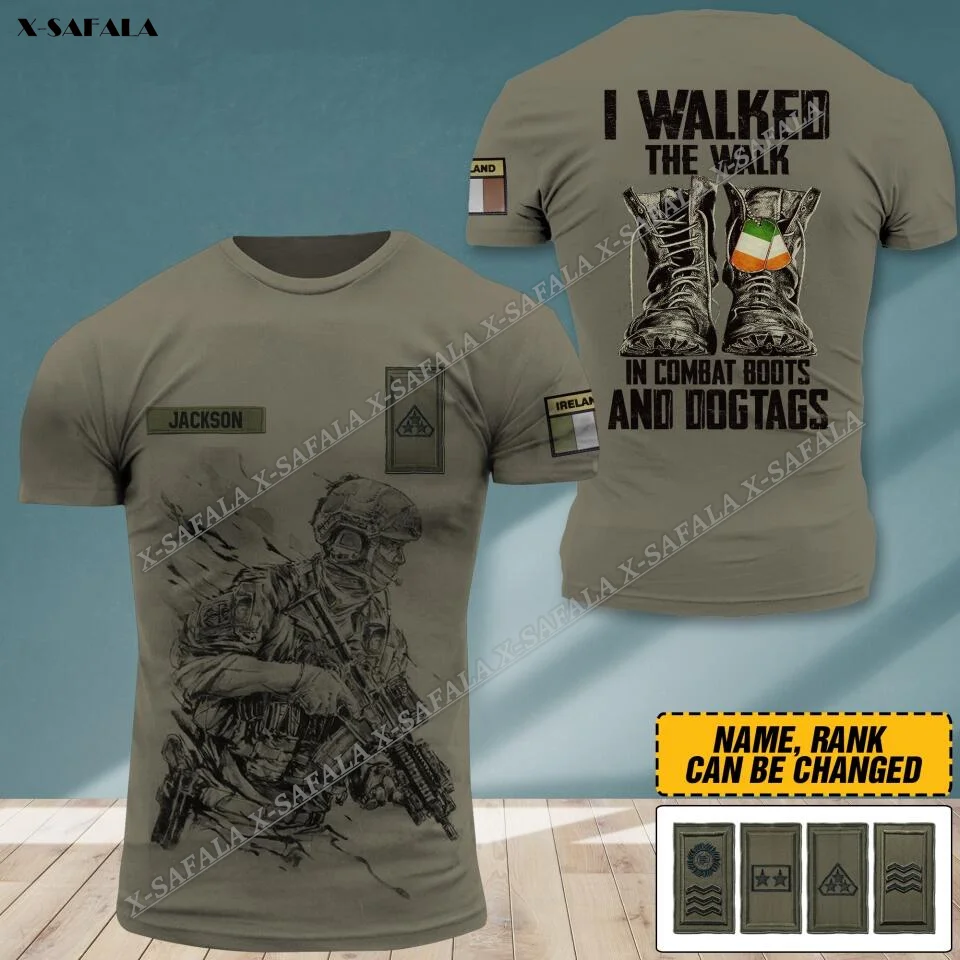 

Irish Ireland Skull Custom Rank Name Military Soldier ARMY Camo VETERAN Flag 3D Print T Shirt Men Top Tee Clothing Breathable