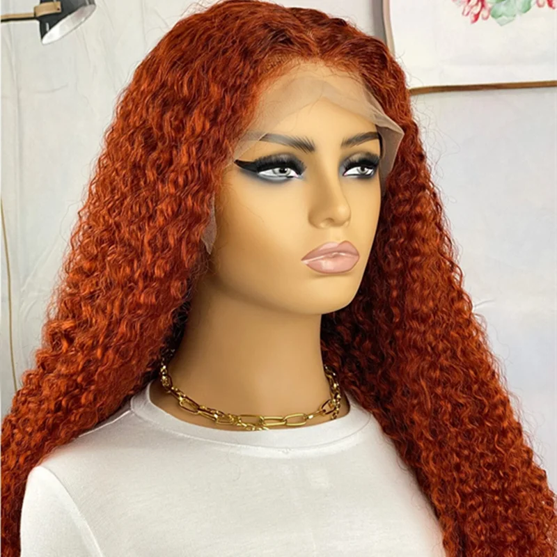 

Оранжевый кудрявый 26 дюймов Длинный мягкий имбирный кружевной передний парик для черных женщин детские волосы предварительно выщипанные Т...