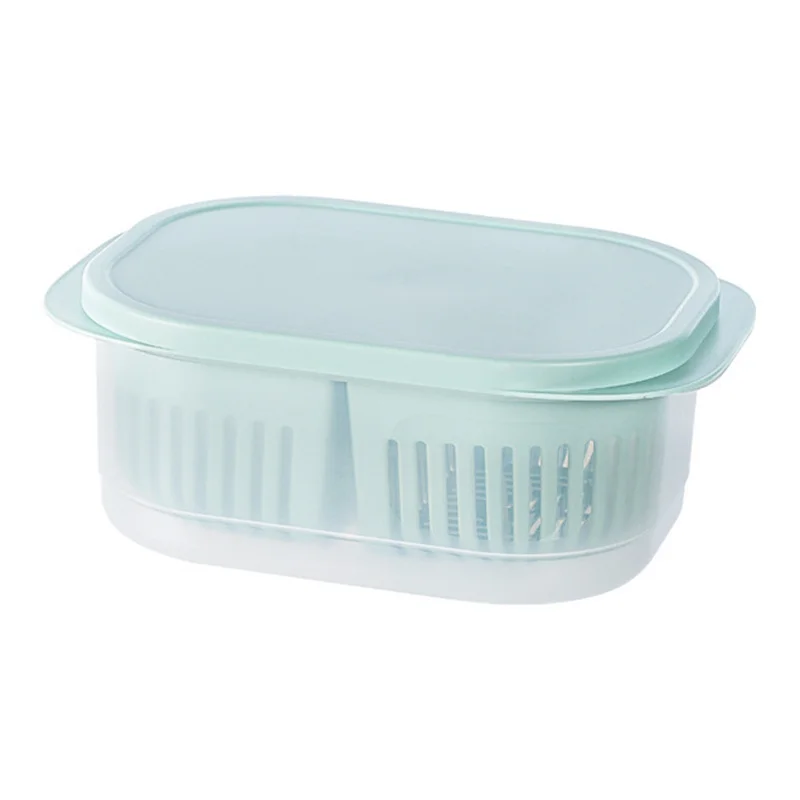 

Refrigerator Fruit Drainer Double Layers Refrigerator Organizer with 2 Grids & Lids Stackable PP Kitchen Storage Box LAD