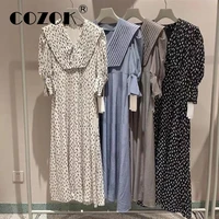 cozok japanese temperament robe sweet vestidos v neck puff sleeve print high waist drawstring new 2022 women dresses