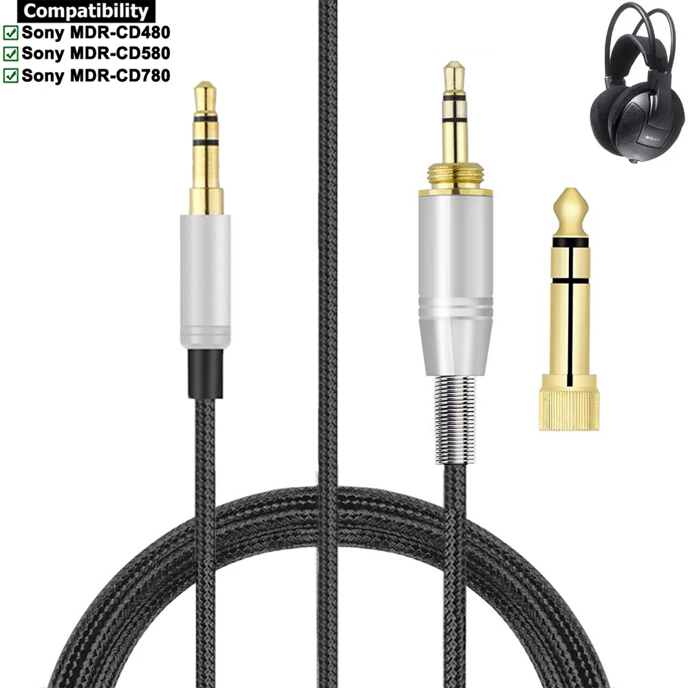 

Nylon Braided OFC 6.35mm Aux 3.5mm Replacement Cable Extension Cord for Sony MDR-CD480 MDR-CD580 MDR-CD780 Headphones