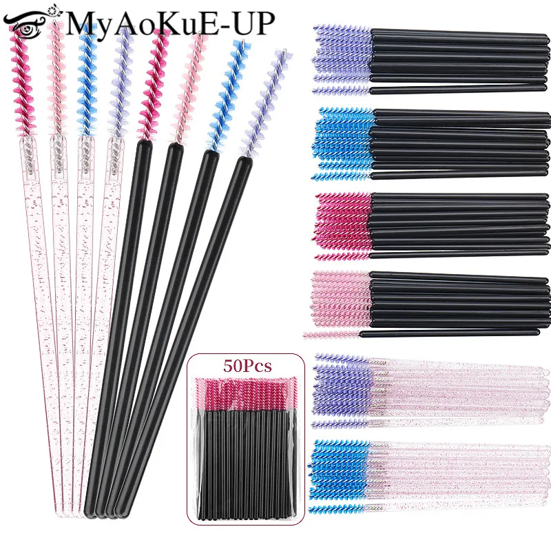 50pcs Disposable Makeup Brush Eyelash Microbrush Mascara Wands Cosmetics Applicator Eyebrow Micro Brush Lash Extension Supplies
