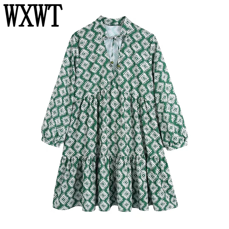 

WXWT женское свободное мини-платье с принтом весеннее женское модное элегантное платье с длинным рукавом Vestidos BB22462