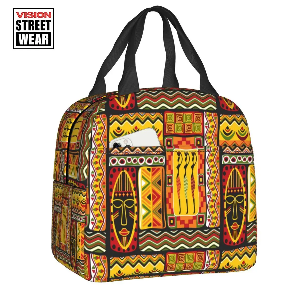 

African Elements Pattern Insulated Lunch Tote Bag For Women Africa Ethnic Culture Cooler Thermal Bento Box Work School Travel