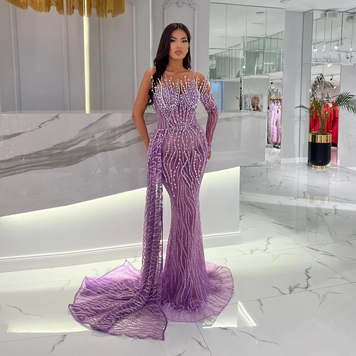 

فساتين مناسبة رسمية 2023 Elegant Purple Lace Beading Evening Dresses Dubai Arabic Formal Dress vestidos de noche Long Prom Gowns