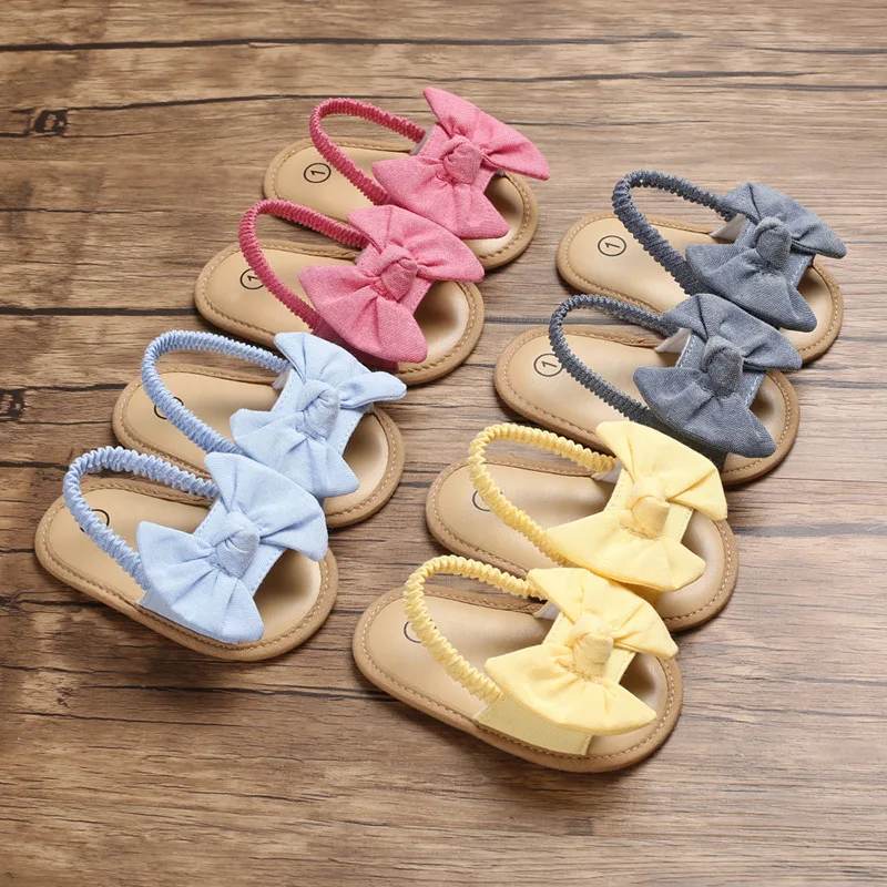 

Summer Baby Sandals Butterfly-knot Airy Breathable Girls Shoes Flat With Heel Soft-sole Cork Sandal Shoe 0-18M First Walkers