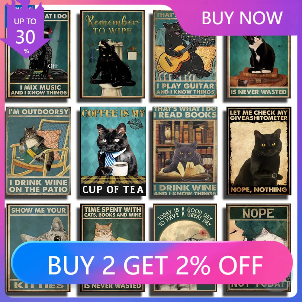 Ретро-постер Spirit Black Cat юмористическое смешное Картина на холсте картина декорации Настенная роспись для современного декора детской комнаты для дома