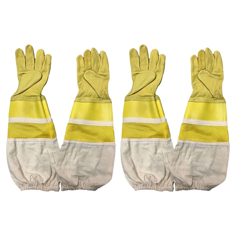 

4Pcs Beekeeper Anti-Bee Gloves Protective Sleeves Ventilated Sheepskin And Canvas For Apiculture Tools Beekeeping Gloves