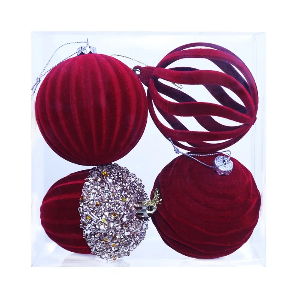 

4 шт. Рождественские шары PERNEAKY флокированные бархатные