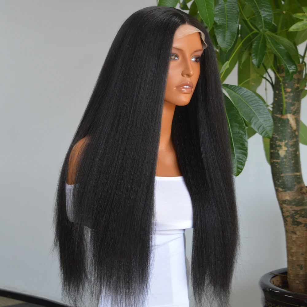 Scheherezade Kinky Straight Lace Front Wig With Baby Hair Long Yaki Synthetic Lace Front Wig For Black Women Heat Resistant