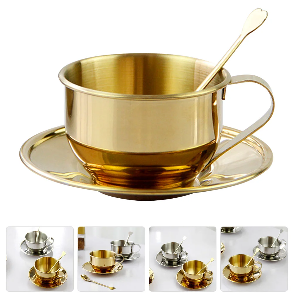 

Cup Coffee Tea Cups Set Mug Saucer Saucers Metal Mugs Latte Cappuccino Espresso Exquisite China Luxury Stainless Creative