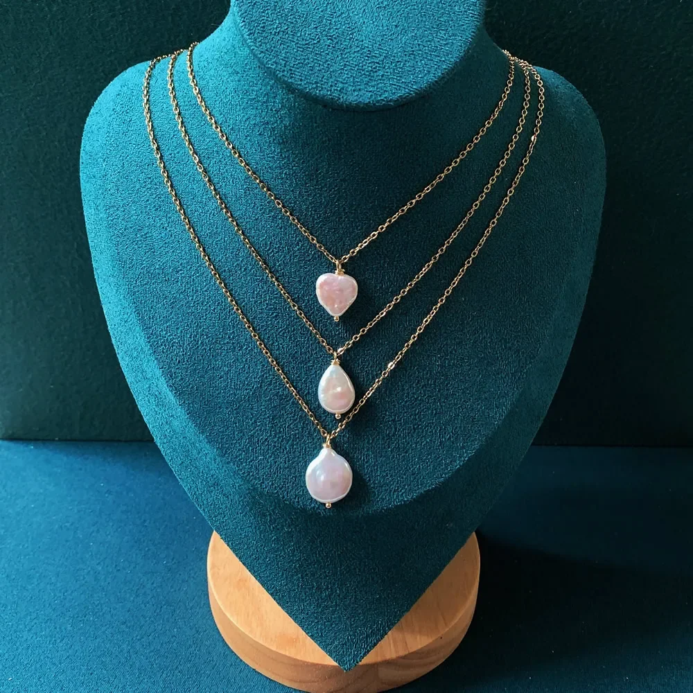 Ожерелье женское из натурального пресноводного жемчуга, колье-цепочка из нержавеющей стали, асимметричное прямоугольное колье с бусинами и барочным жемчугом image_3