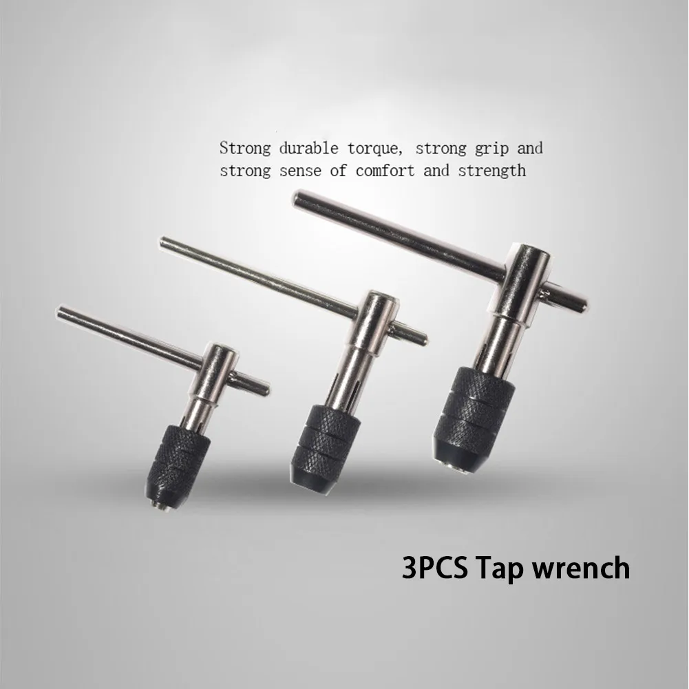 

3PCS Adjustable Tap Wrench And Chuck Set 45# Steel Single-ended Wrench T-Handle Metric M3-6+M5-8+M6-12 Tap Wrench