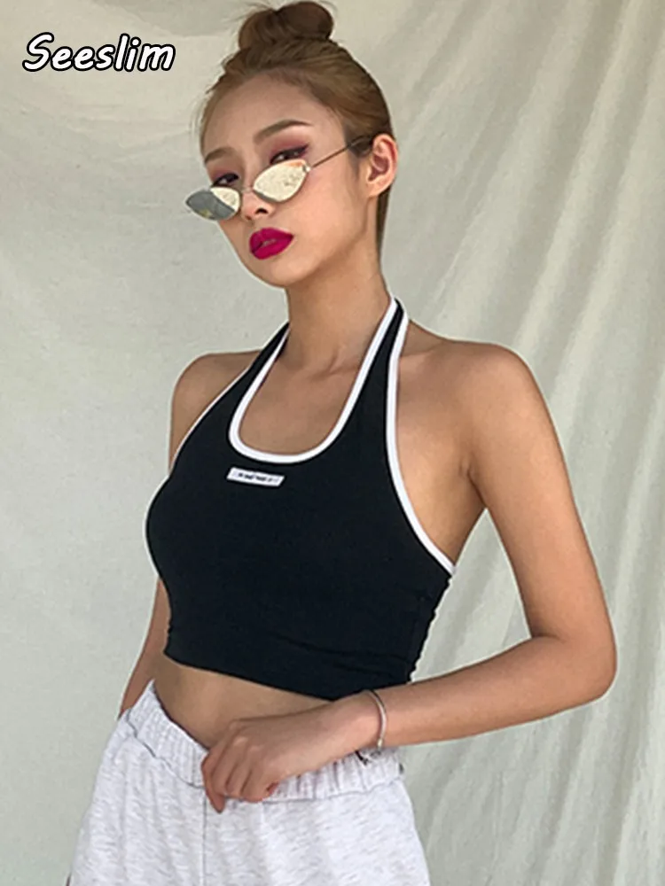 

Женская майка без рукавов, с бретелькой через шею