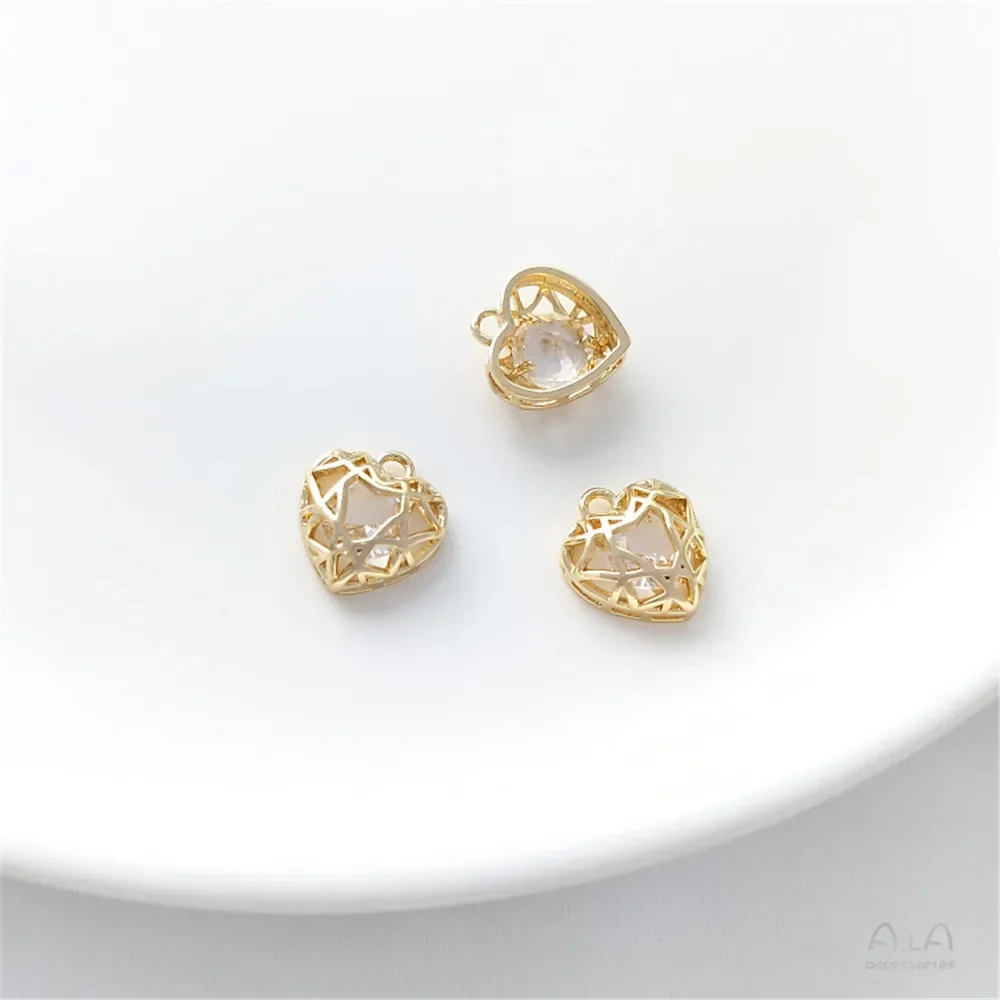 1 шт. 14-каратное золото посылка с циркониевым кулоном в форме сердца лавы подвеска