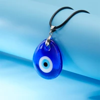 fashion blue evil eye pendant necklace for women men turkish lucky eye leather rope choker statement clavicle chain jewelry gift