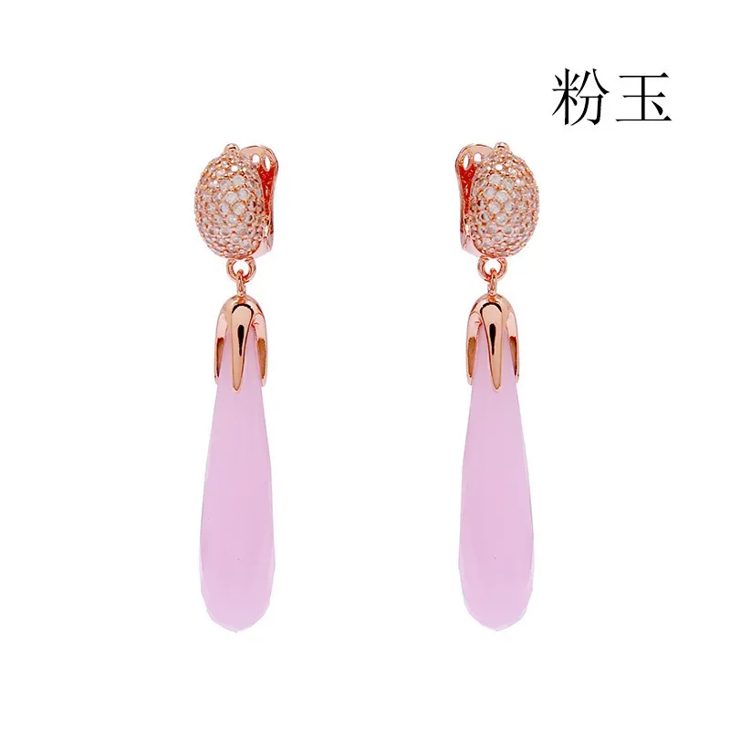 Серьги с зеленым камнем Quan Yin в этническом стиле и кристаллами бриллиантов