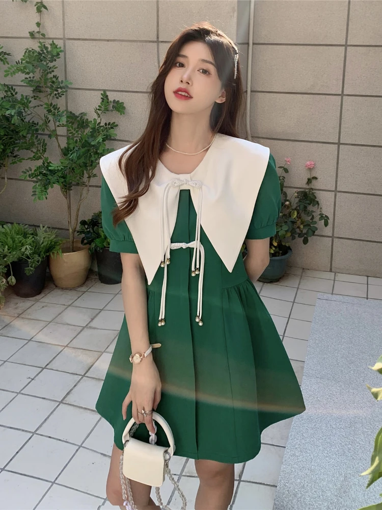 

Женское винтажное платье-мини с коротким рукавом и большим отворотом