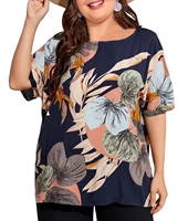 plus size women clothing xl 5xl 2022 new summer top loose floral shirt round neck t shirt large size blouse