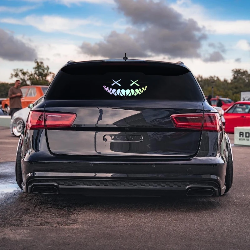 Автомобильная наклейка с демоном и улыбающимся лицом заднее ветровое стекло