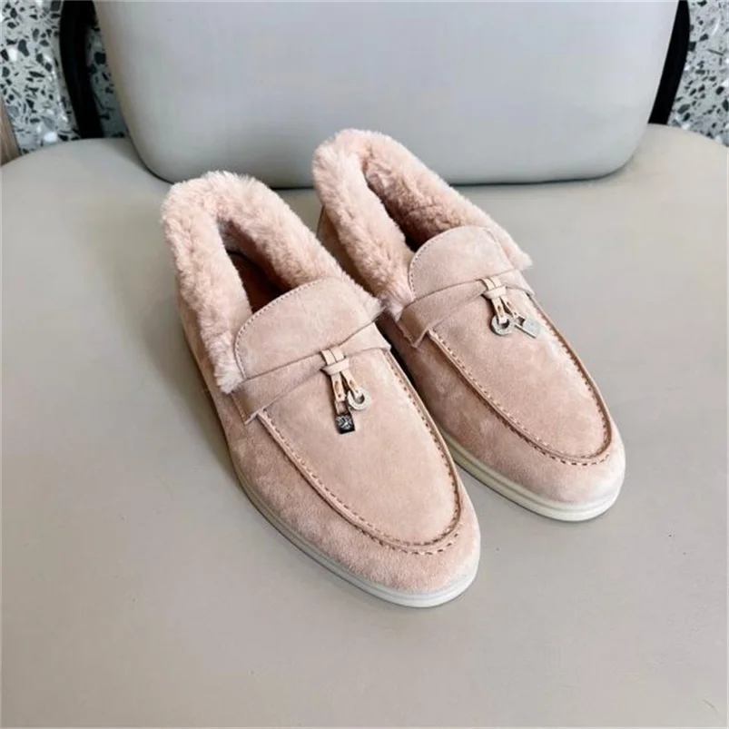 Women's High-Quality Wool Warm Loafers Thickened Winter Loafers Women's Casual Walking Shoes Fashionable Flat Boots Size 34-46