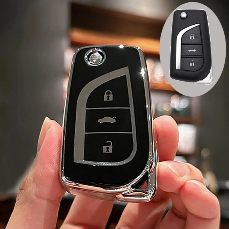 

3-кнопочный складной чехол для ключей из ТПУ для Toyota Hilux Corolla Avensis Prado Fortuner RAV4 CHR, автомобильные аксессуары