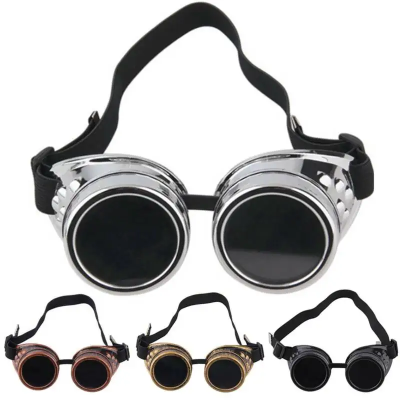 

Rivet-Spiked Round Motorcycle Goggles, Steampunk Sunglasses for Welding and Cyber Gothic Costume