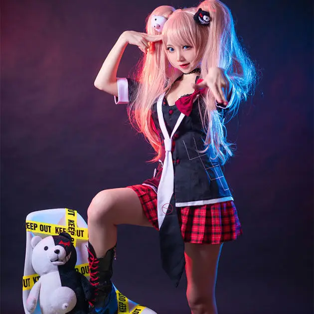 Униформа Danganronpa в красную клетку для кафе костюмы косплея стиле аниме женский
