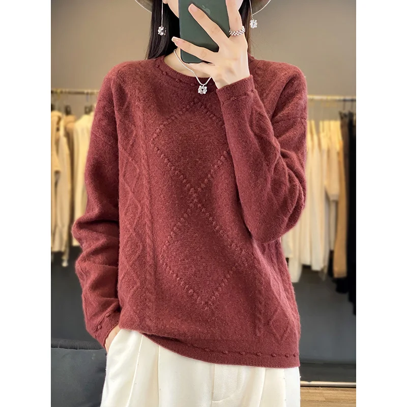 

Smpevrg Cashmere Sweater Winter Woman's Sweaters Thick Casual Jumper Female Pullover Long Sleeve O-Neck Tops 100% Woolen Knitted