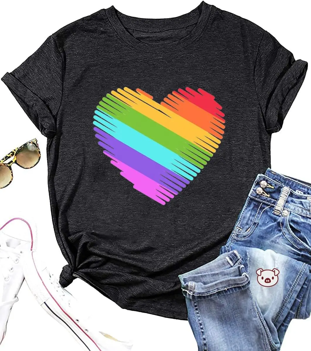 Женская футболка ЛГБТ футболки с рисунком в виде радуги сердца топы надписью Love is