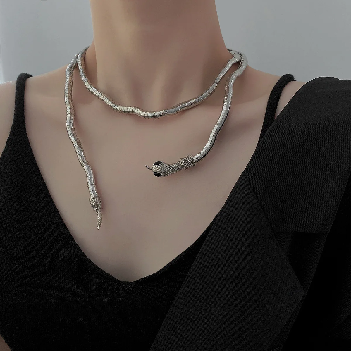 925 Silver Colour Snake Shape Chain Choker Necklace For Women Wide Fine Jewelry Wedding Party Birthday Gift