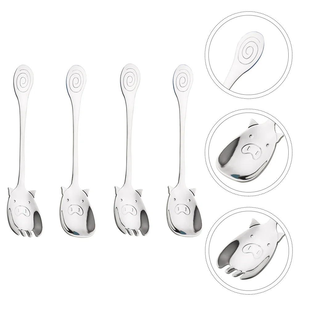 

4pcs Stainless Steel Coffee Spoon Cartoon Fruit Forks Dessert Tea Stirring Spoons Cake Forks Scoop for Eating Sugar Kitchen Tool