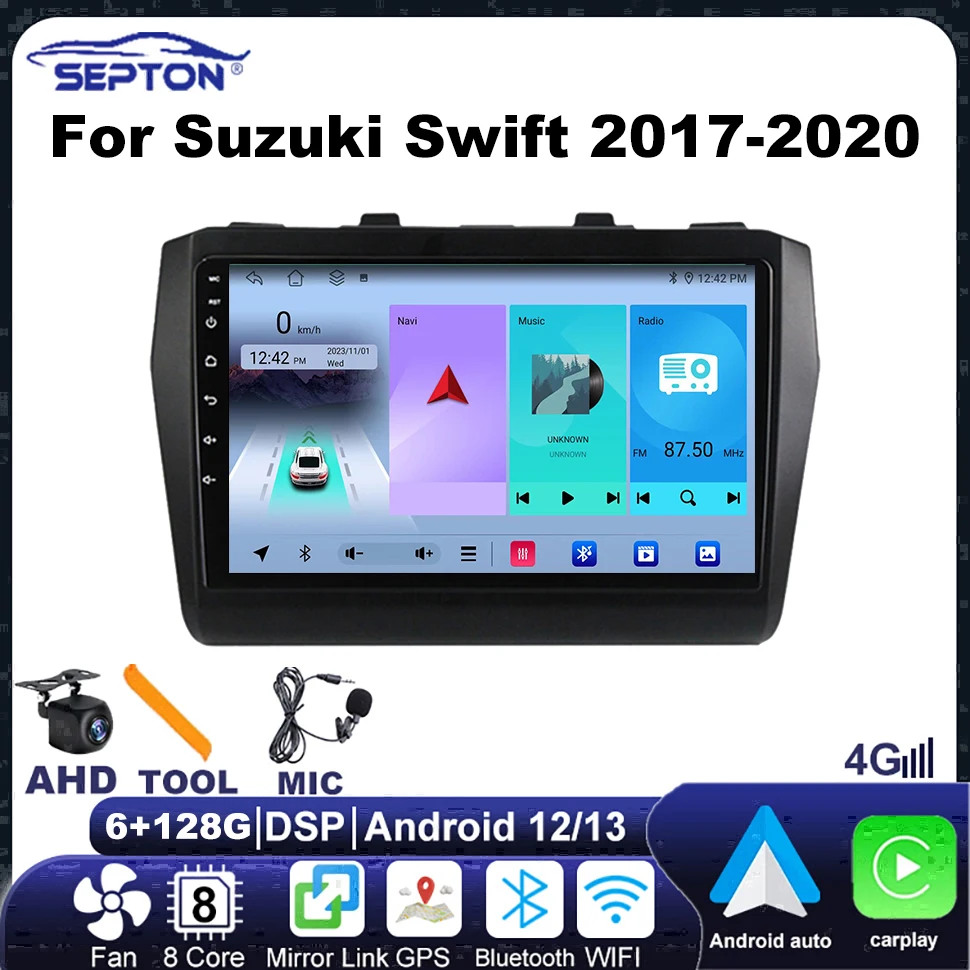 Фото Автомобильный радиоприемник SEPTON для Suzuki Swift 2017-2020, головное устройство, 4G Android, авто, плеер с экраном Carplay, автомобильное аудио, автомобильное мультимедиа №1
